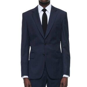 DE FURSAC Virgin wool Serge Fitted‎ Lined Carbon Blue Suit Blazer Jacket 46R S/M